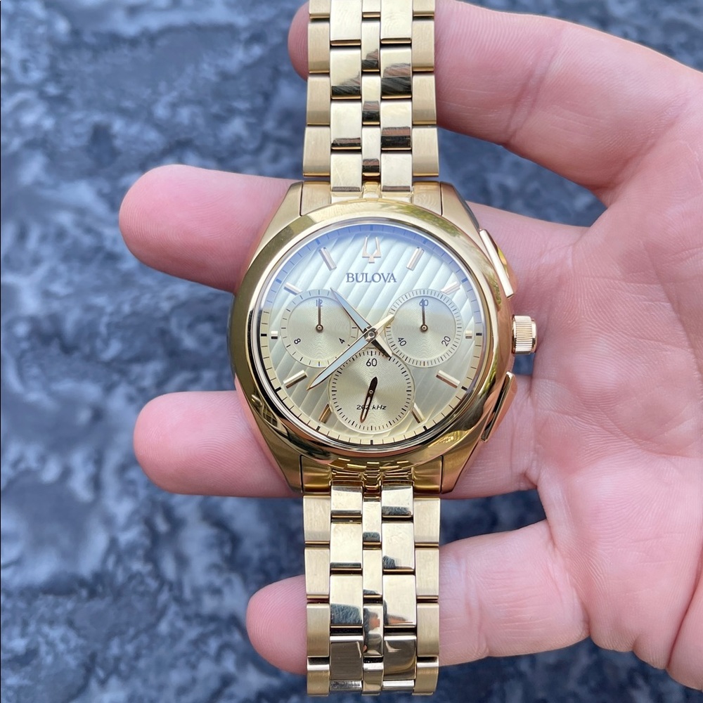 Bulova Curv Chronograph Gold Men's Watch 97A125 - Picture 3 of 8